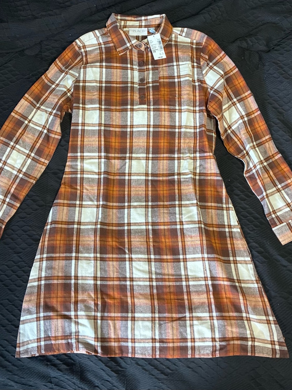 Place Girls Plaid Shirt Dress in Orange and Cream